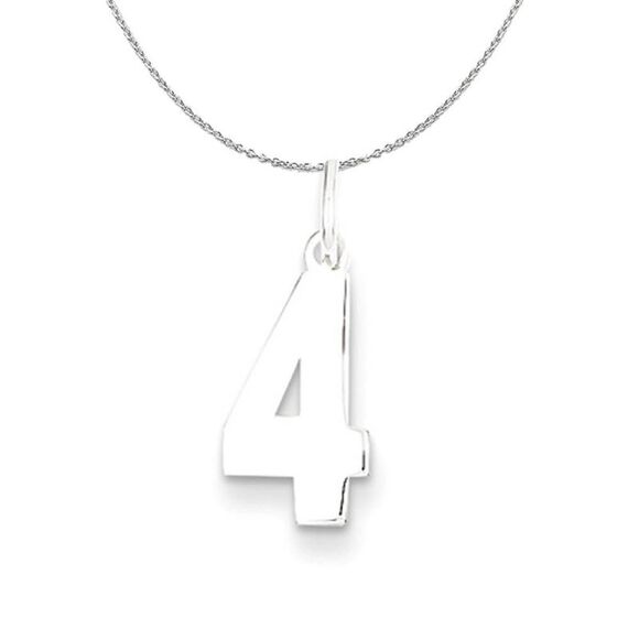 Silver, Athletic Collection Medium Polished Number 4 Necklace - 24 In - Picture 1 of 8